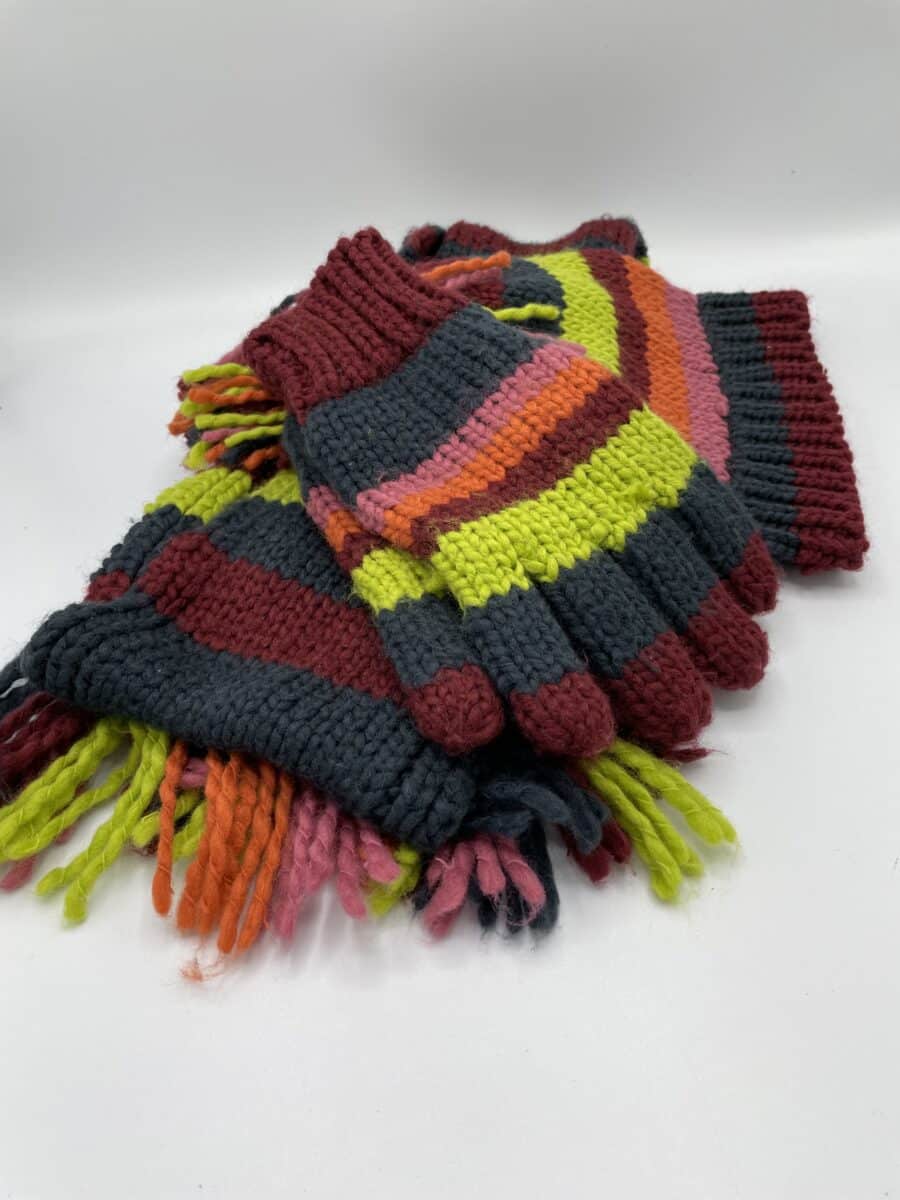 Multi-colored scarf/mitten/hat set
